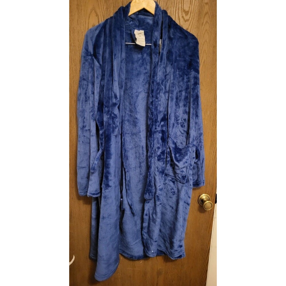 Isotoner Mens Blue Plush Robe With Pockets One Size